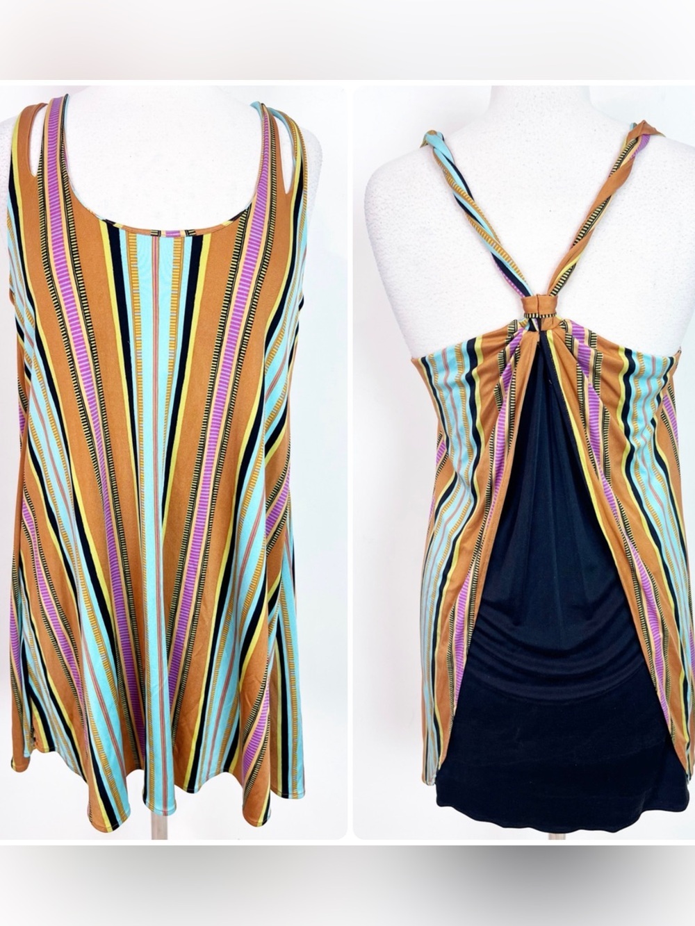 MARA HOFFMAN MULTICOLOR STRIPE RACER BACK SLEEVELESS DRESS WOMENS SMALL